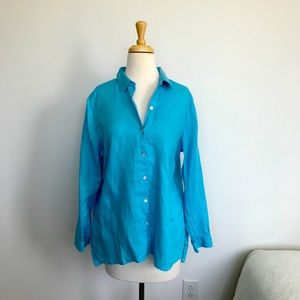 J. Jill Love Linen Blue Essential Button Down Top